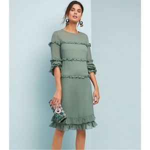 ANTHROPOLOGIE Ottod'Ame Jace Ruffled Dress Green Long Sleeve Ruffle Midi Dress M